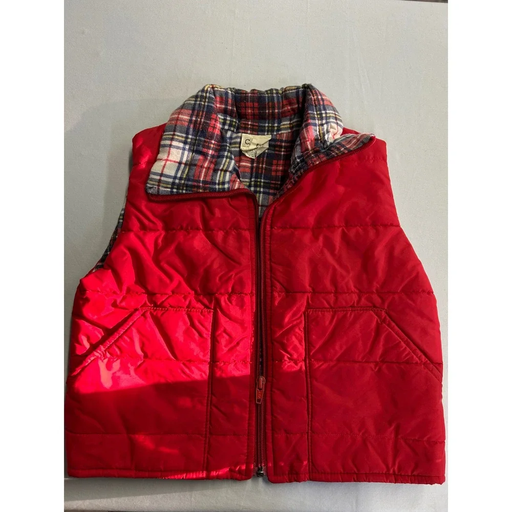 Vintage Cheryl's Own Design Kids Red Puffer Vest Plaid Lined Size 6